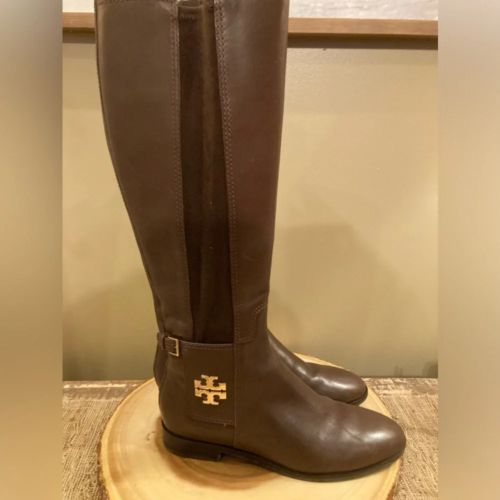 Tory Burch Wyatt Over Knee Brown‎ Leather Boots Zip Up Size-7.5